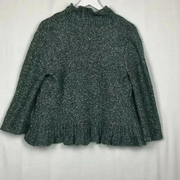 Ruby Rd Womens Cardigan LP Marled Blue White Red Open Ruffle Front 3/4 Sleeve - Picture 9 of 12